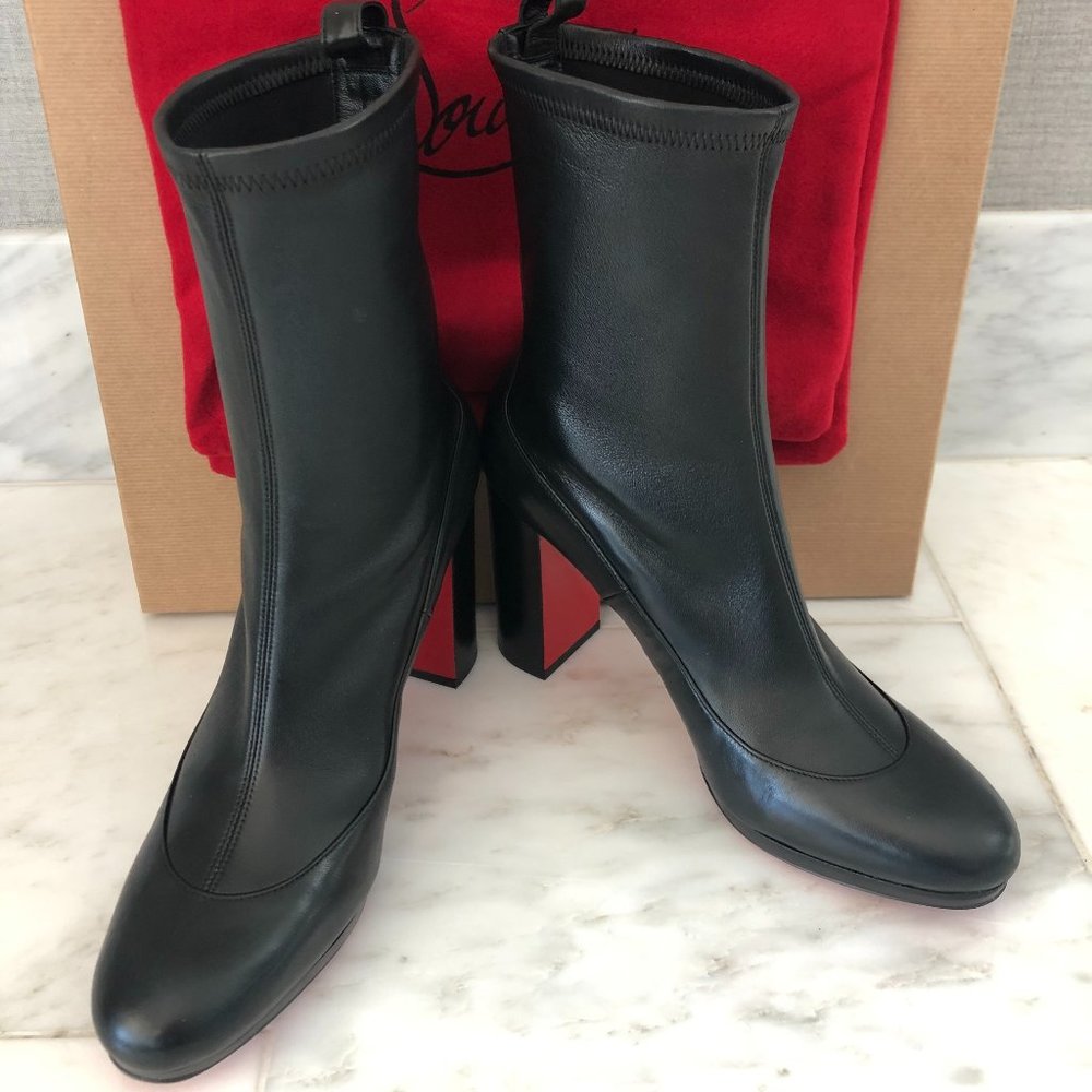 Christian Louboutin Contrevent 100 Leather Mid-Calf boots Black 42 *Like New Box